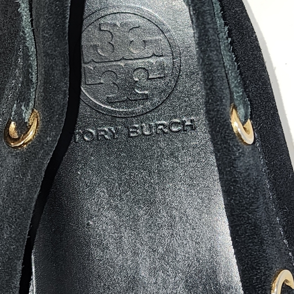 Tory Burch Alexandra Black Suede Leather Logo Driving Moccasin Slipper Sz 7.5 M - Picture 10 of 12